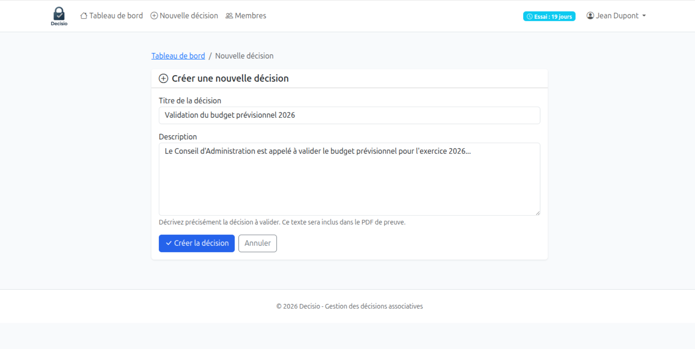 Création d'une décision