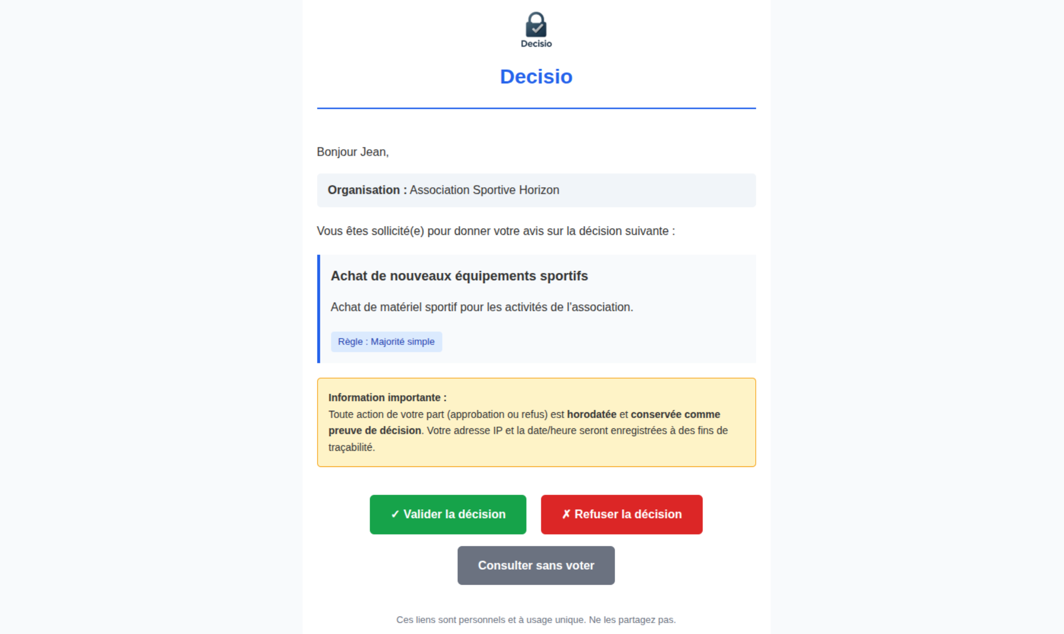 Email de demande de validation